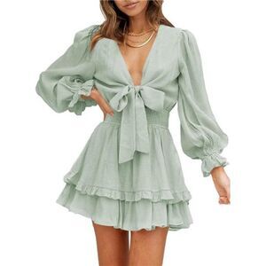 Floral Print Swing Mini Dress with Knot Front and Ruffles